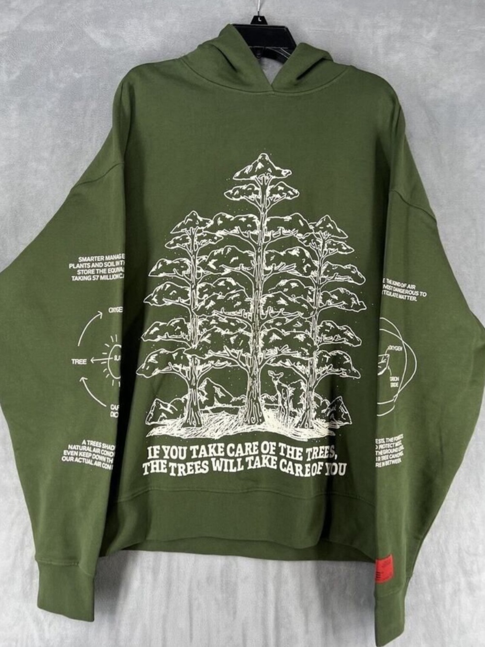 CHNGE Unisex Trees Are The Root Oversized Cuffed Long Sleeve Hoodie, Green, med - Picture 4 of 16